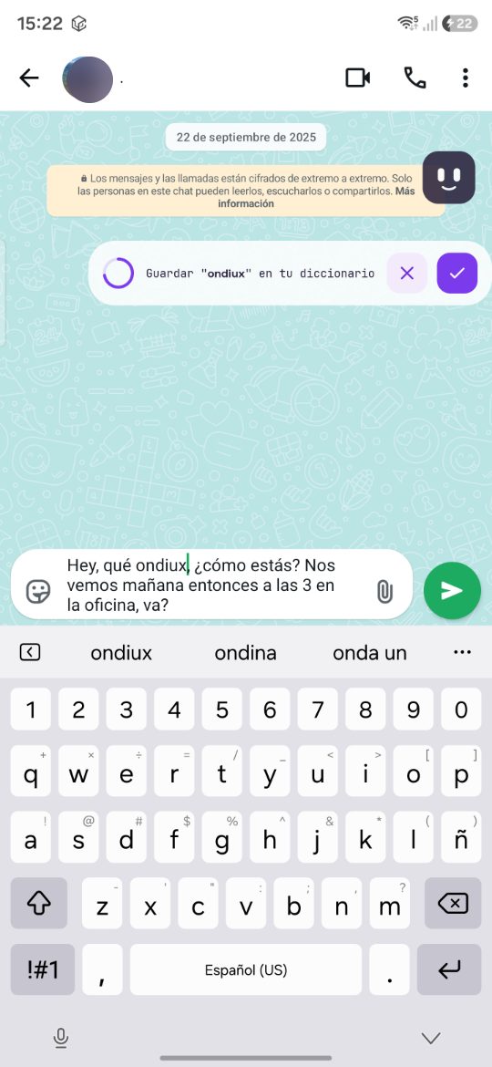 Voxly preguntando si guardar la palabra corregida en tu diccionario