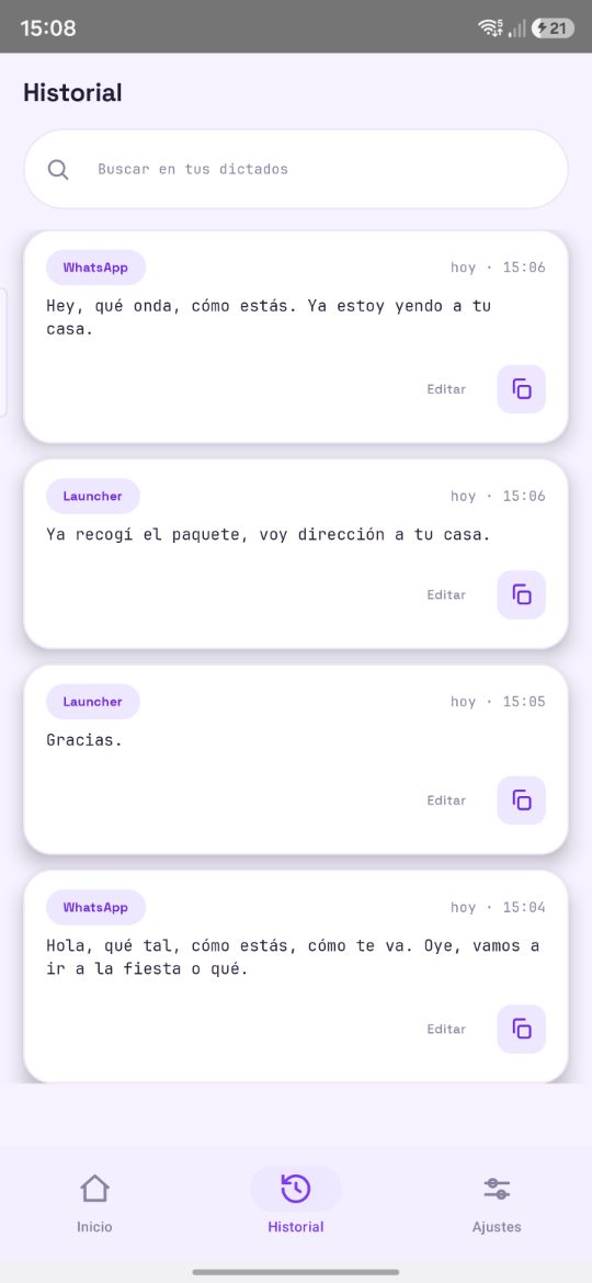 Historial de dictados con buscador
