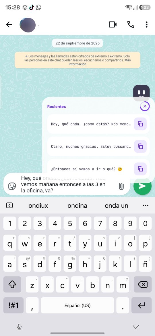 Panel con los tres últimos dictados y su botón de copiar